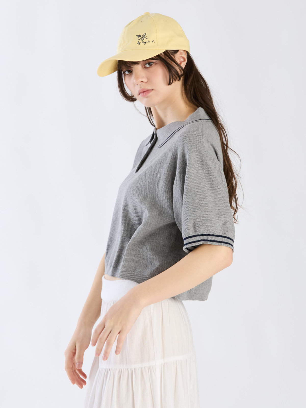 To b. by agnès b. コットン 半袖 ニット ポロ グレー