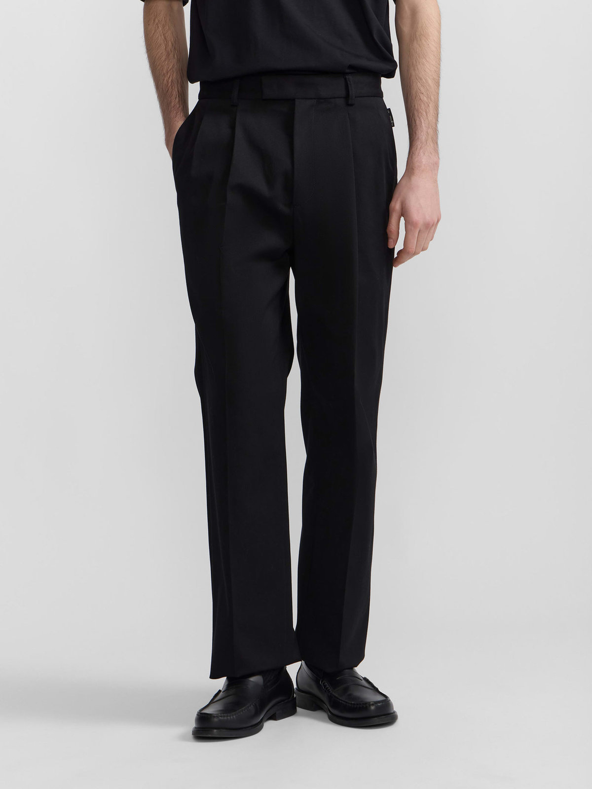 HOMME メンズ メンズ コットン ギャバジン パンツ ブラック