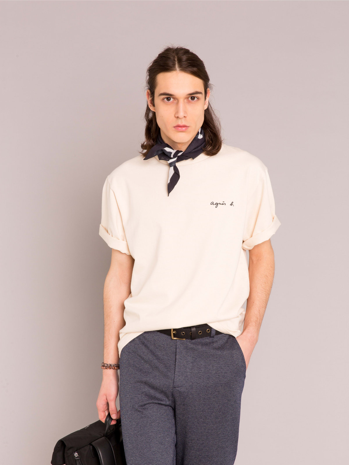 HOMME メンズ メンズ ロゴ 刺繍 コットン 半袖 Tシャツ "Christof" ホワイト