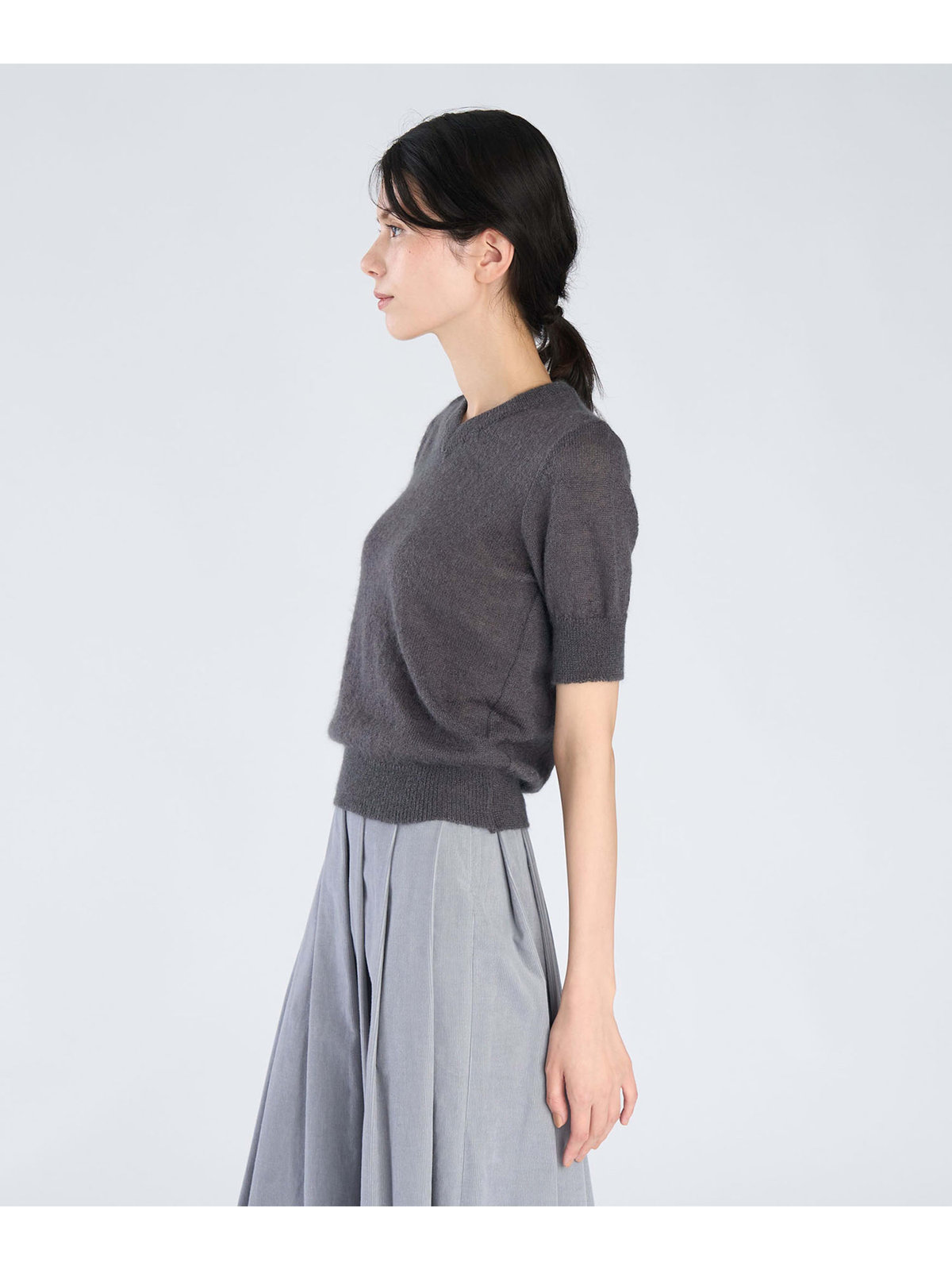 FEMME ウィメンズ モヘヤ 半袖 プルオーバー ”Kid” グレー
