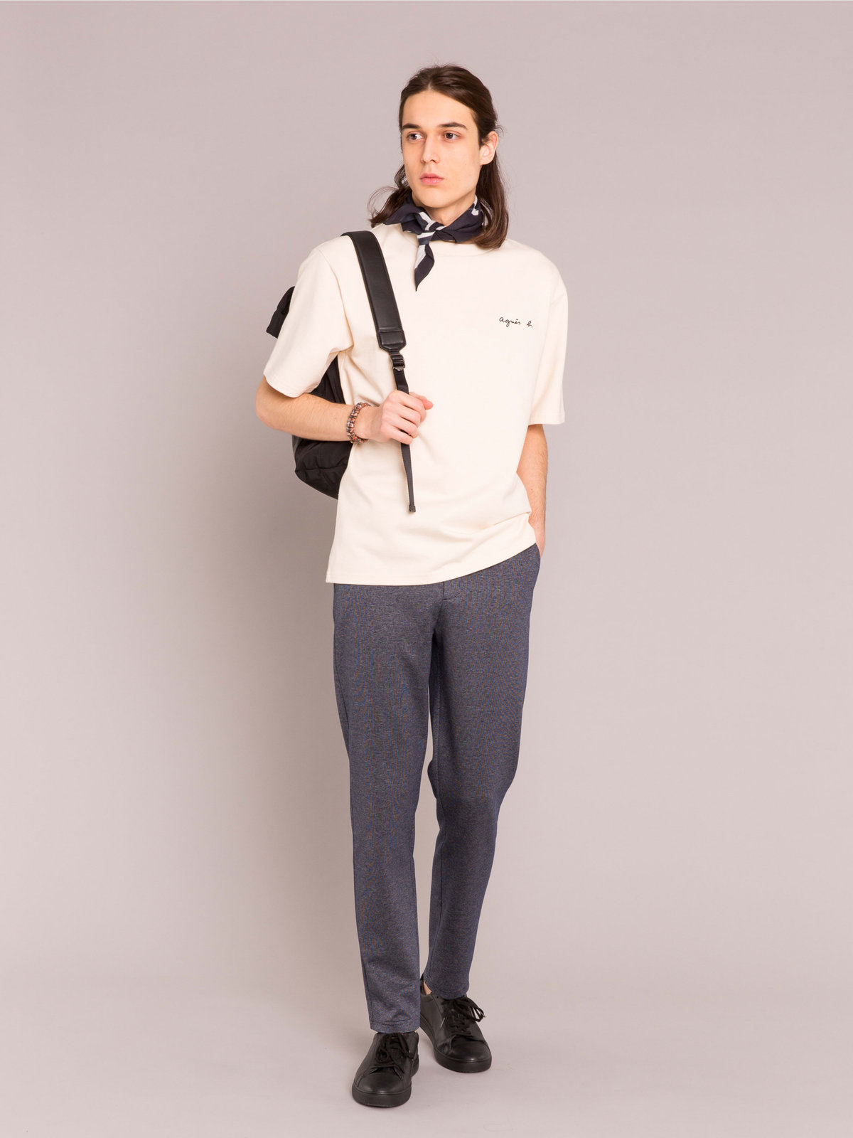 HOMME メンズ メンズ ロゴ 刺繍 コットン 半袖 Tシャツ "Christof" ホワイト