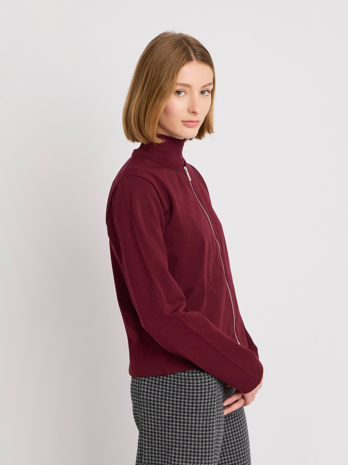 FEMME ウィメンズ コットン 長袖 カーディガン ”Zip” ボルドー
