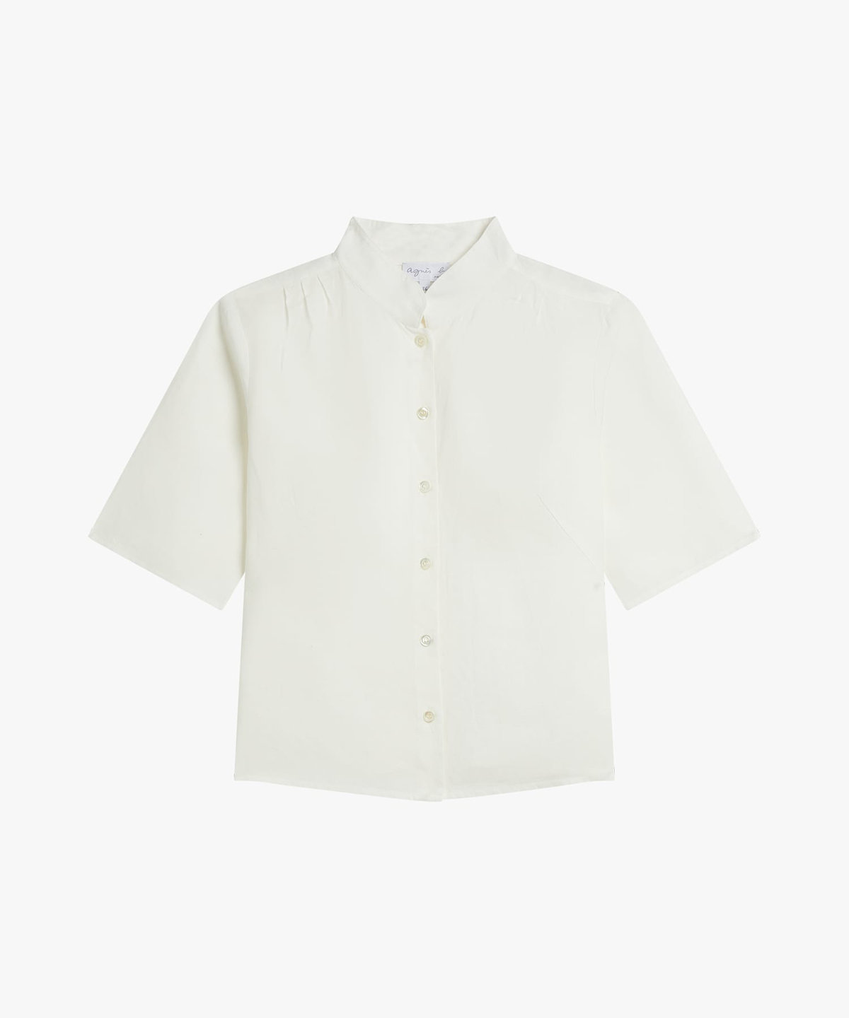 FEMME ウィメンズ リネン キャンバス スタンドカラー 半袖 シャツ "Ginette" アイボリー