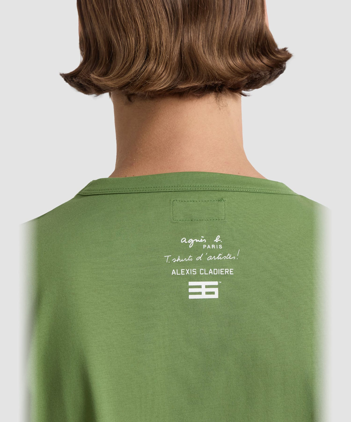 HOMME メンズ メンズ プリント オーガニックコットン 半袖 アーティスト Tシャツ "Alexis Cladiere" グリーン系その他