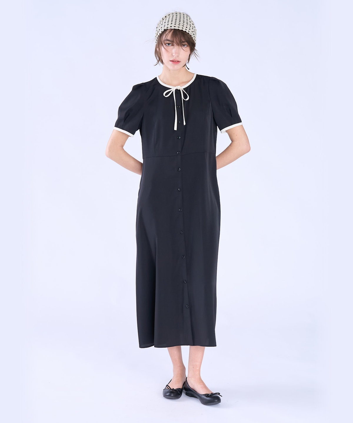 To b. by agnès b. WEB限定 ポリエステル バイカラー 半袖 ワンピース ブラック