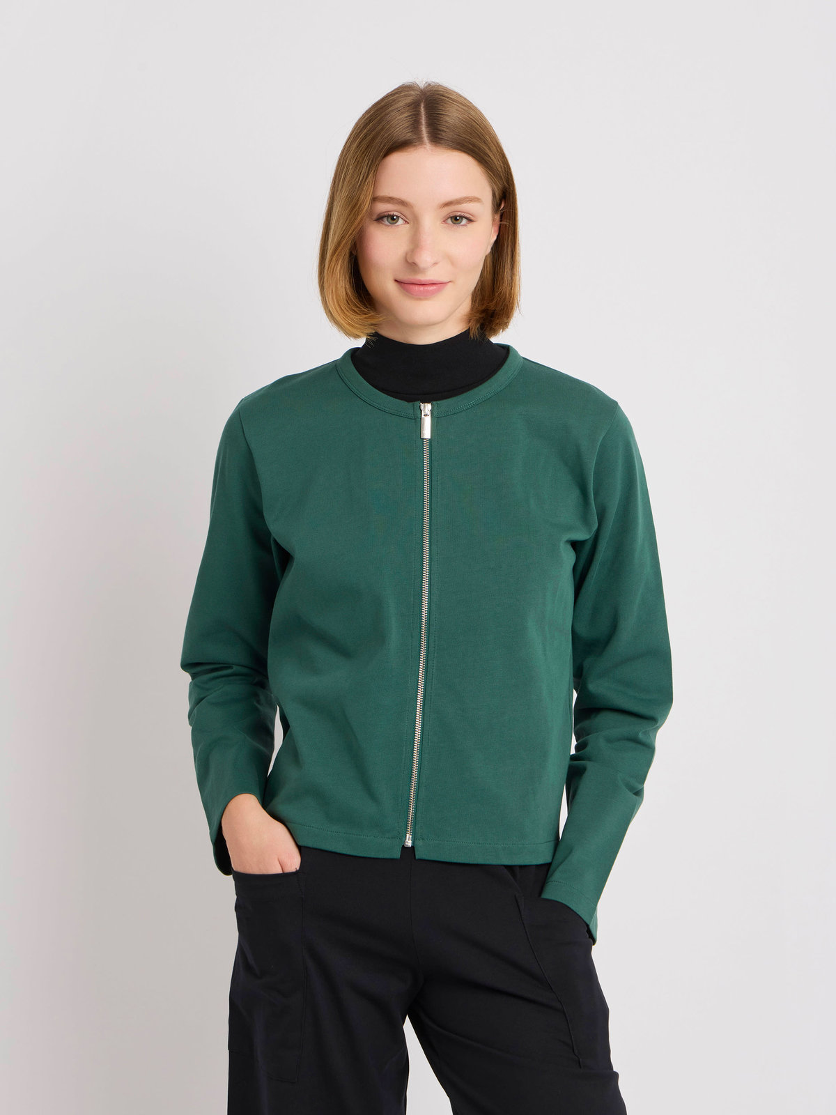 FEMME ウィメンズ コットン 長袖 カーディガン ”Zip” グリーン系その他