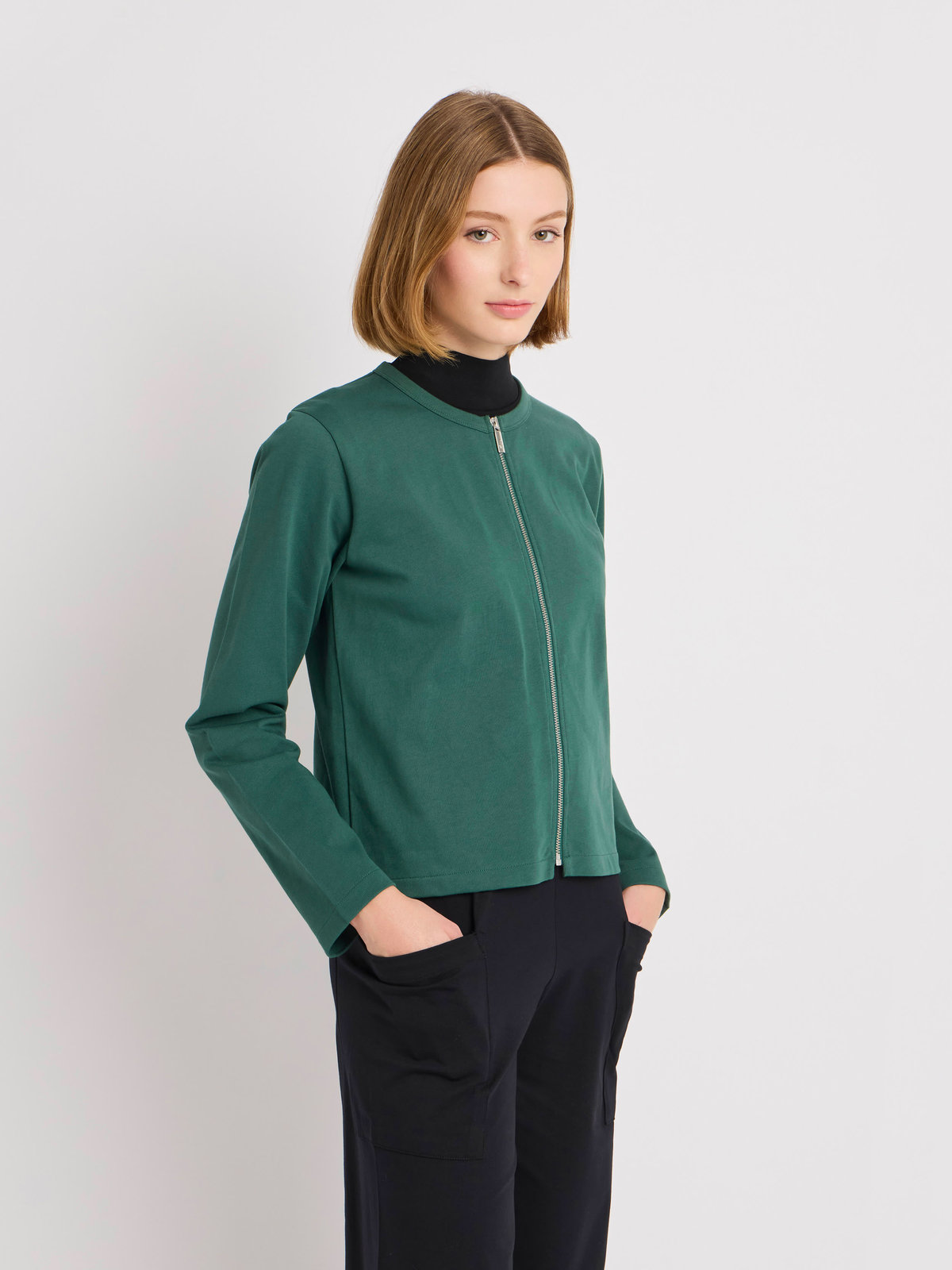 FEMME ウィメンズ コットン 長袖 カーディガン ”Zip” グリーン系その他
