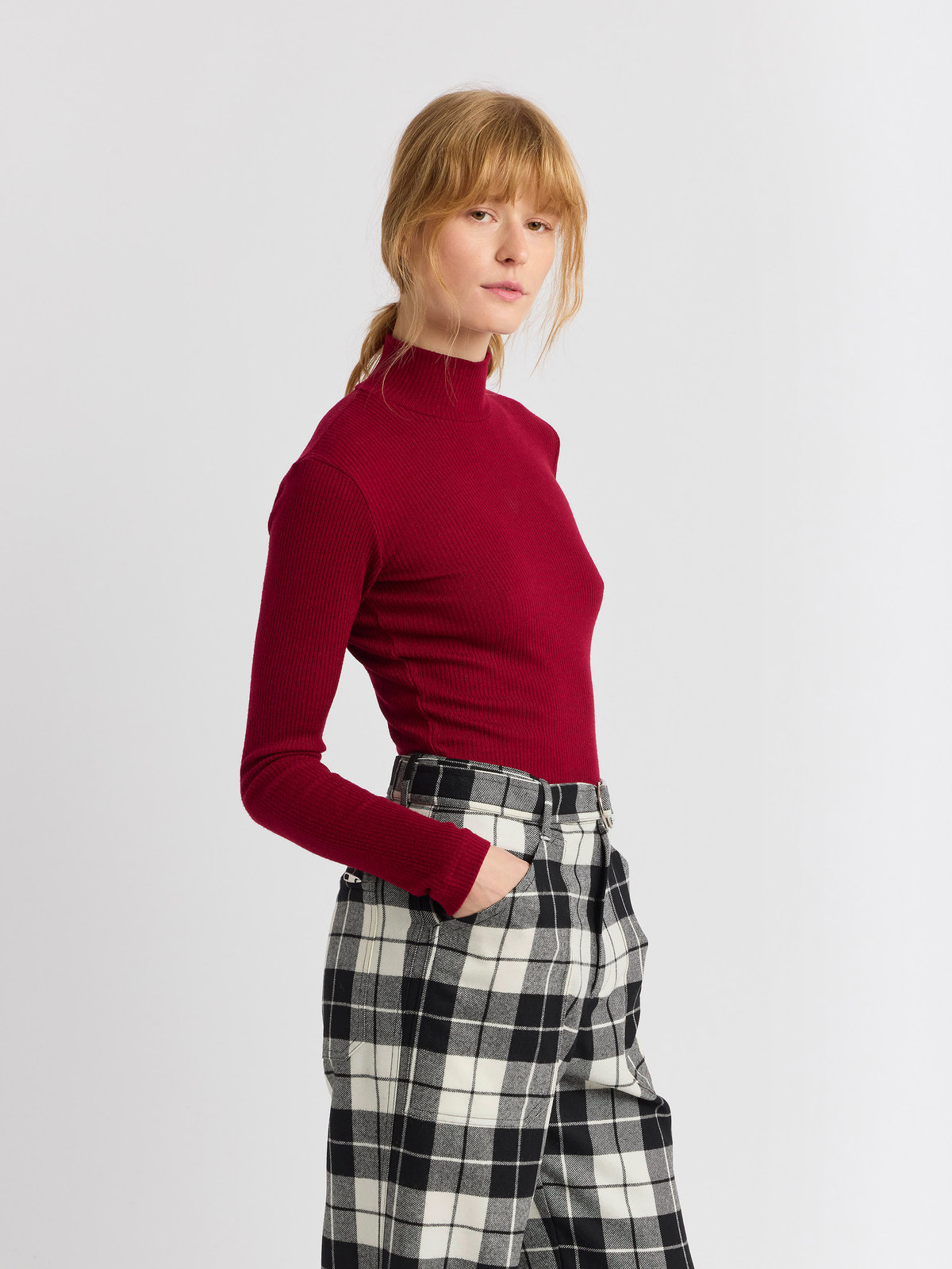 FEMME ウィメンズ 【Outlet】ハイネック 長袖 Tシャツ "Vian" ボルドー