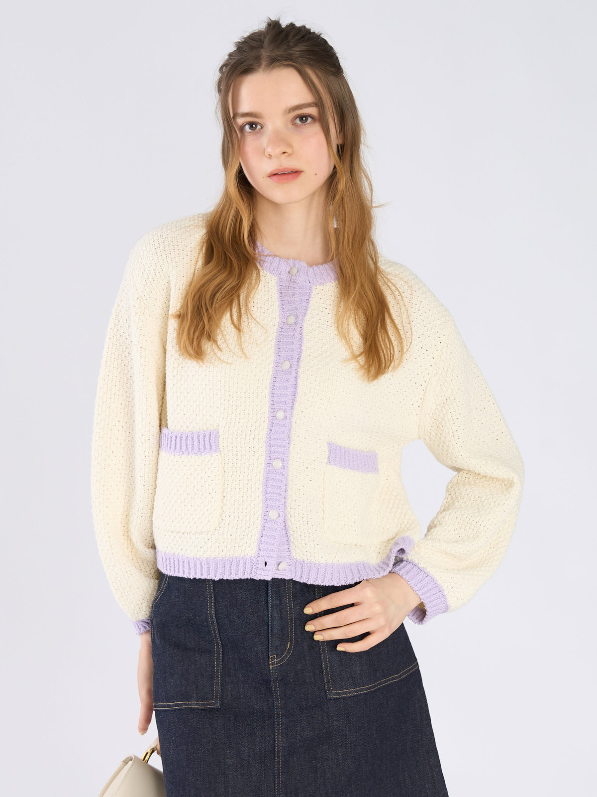 To b. by agnès b. バイカラー ニット カーディガン オフホワイト