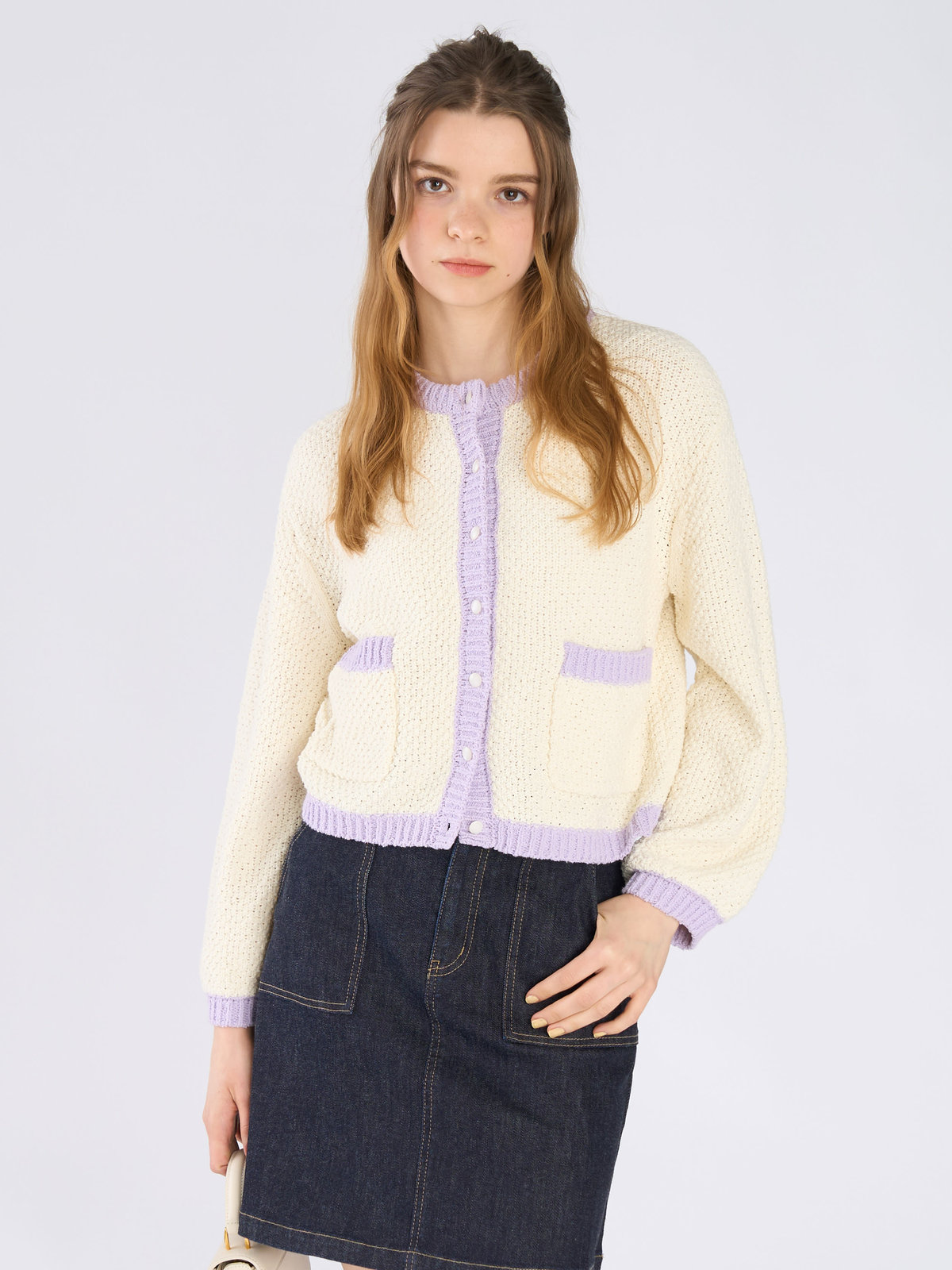 To b. by agnès b. バイカラー ニット カーディガン オフホワイト