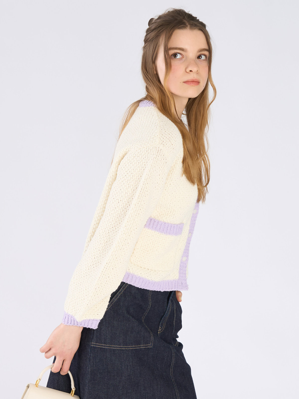 To b. by agnès b. バイカラー ニット カーディガン オフホワイト