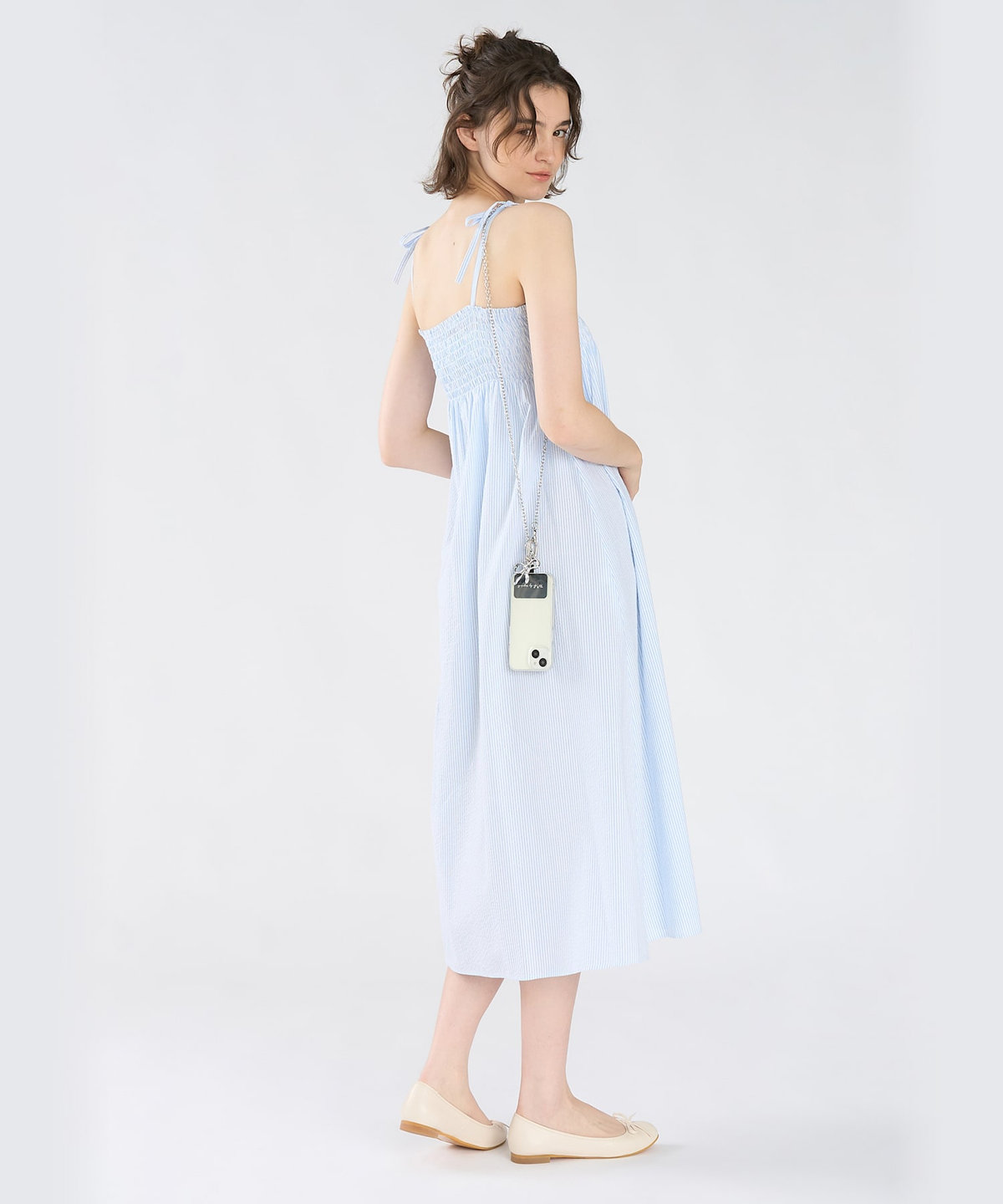 To b. by agnès b. ストライプ コットン キャミワンピース ブルー