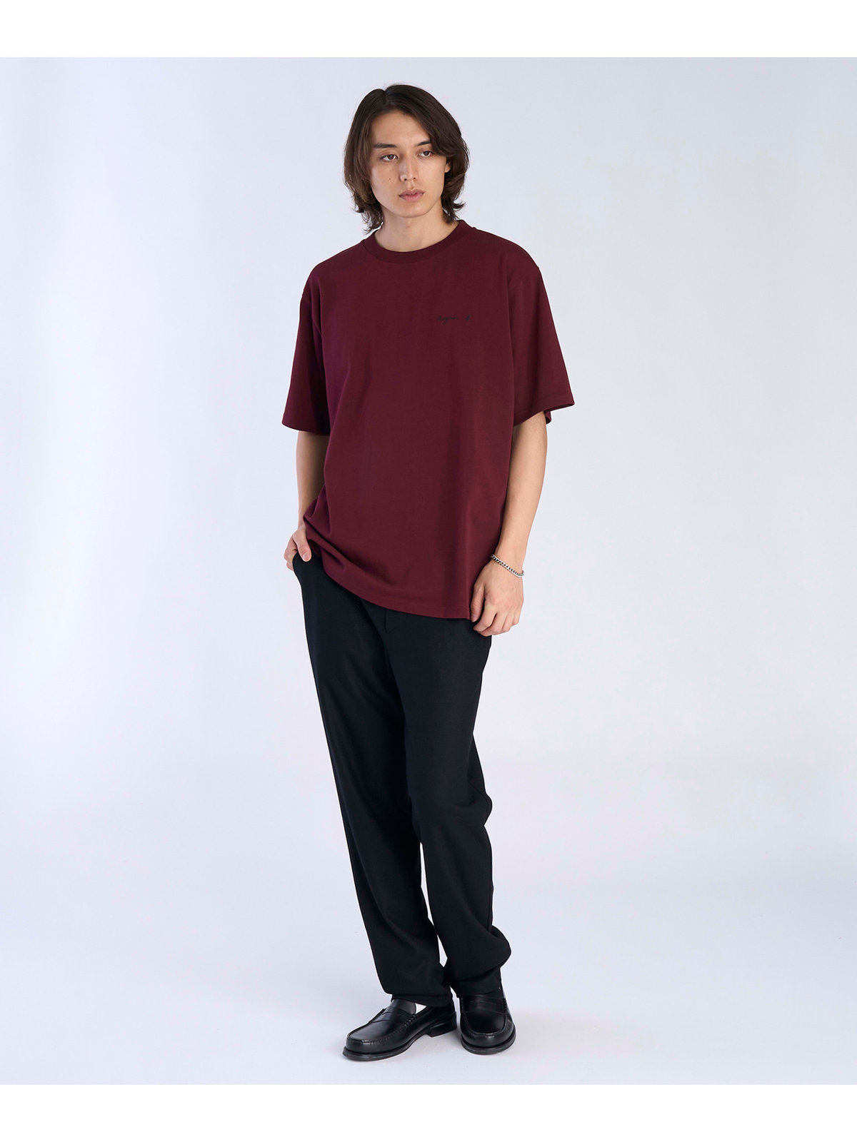 HOMME メンズ 【Outlet】メンズ ロゴ 刺繍 コットン 半袖 Tシャツ "Christof" ボルドー