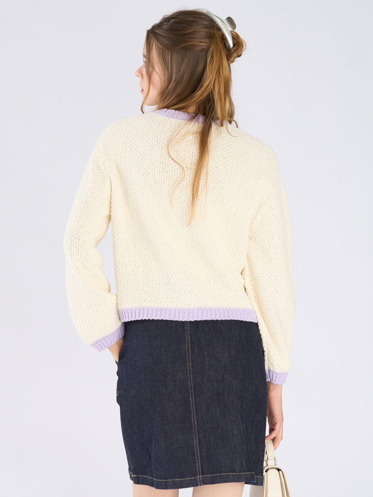 To b. by agnès b. バイカラー ニット カーディガン オフホワイト