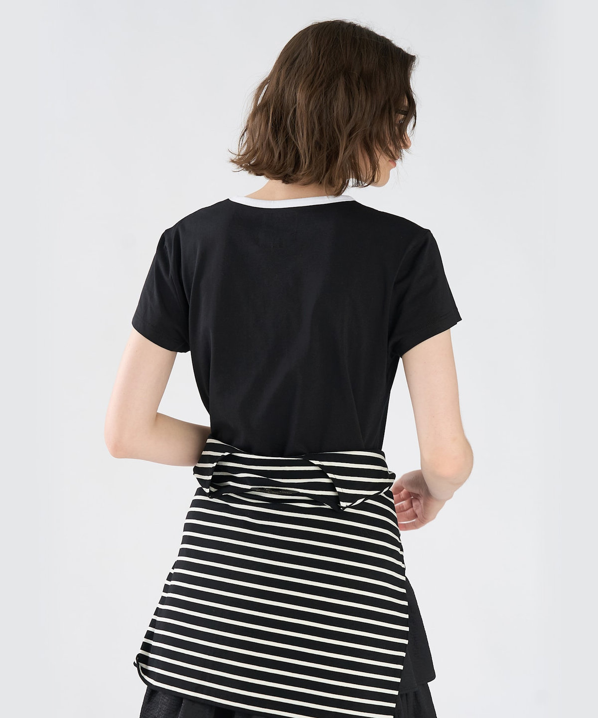 To b. by agnès b. To b. by agnes b.× green label relaxing ロゴ刺繍 オーガニックコットン リンガーTシャツ ブラック