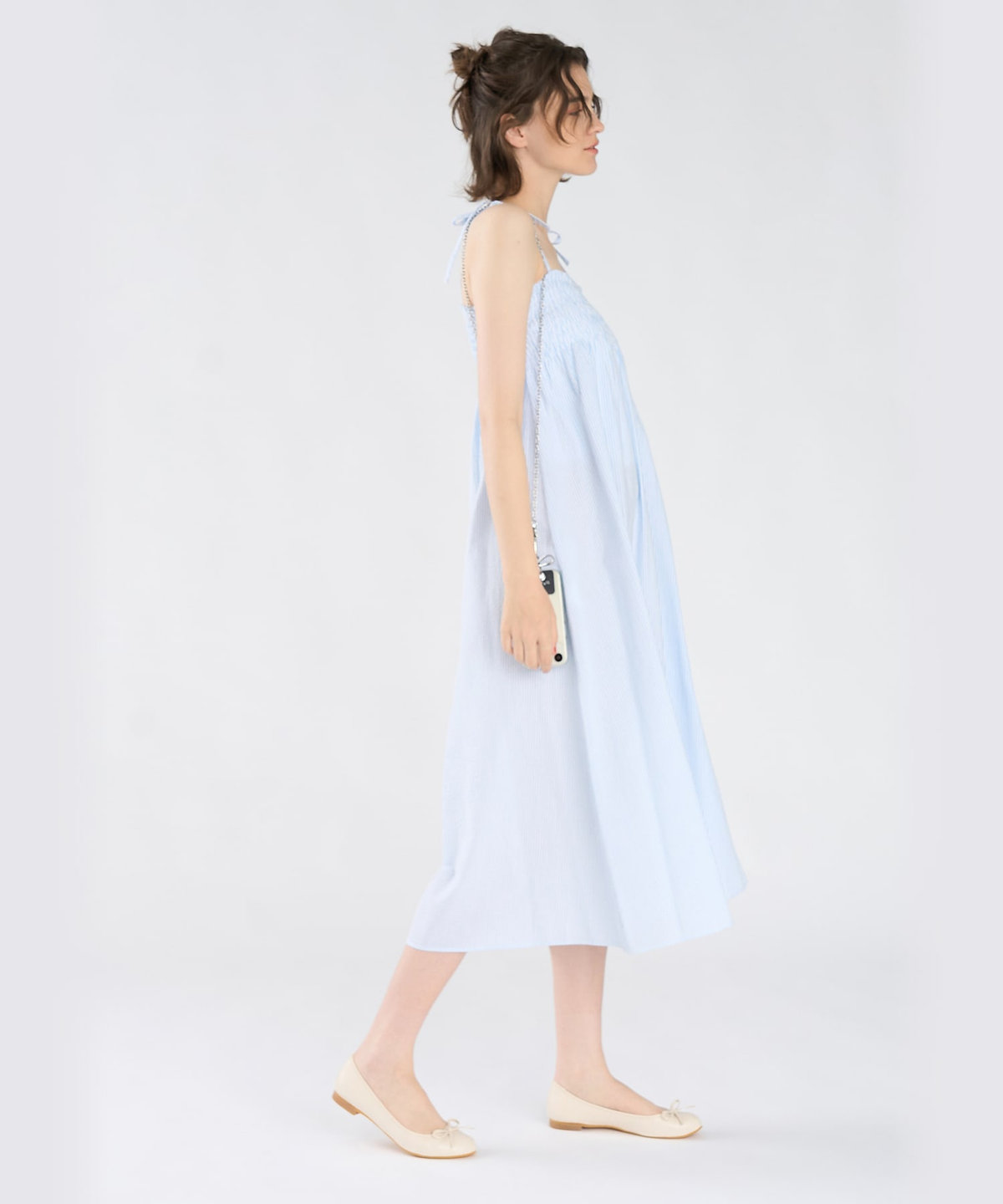 To b. by agnès b. ストライプ コットン キャミワンピース ブルー