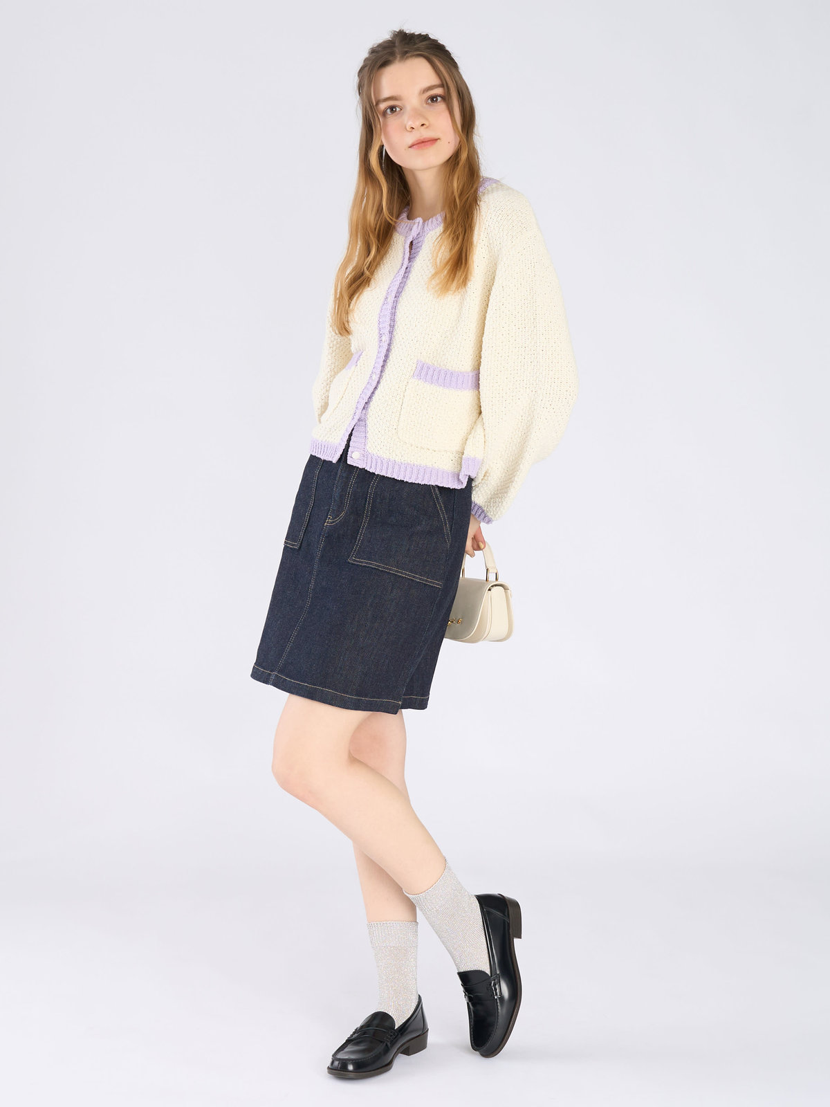 To b. by agnès b. バイカラー ニット カーディガン オフホワイト