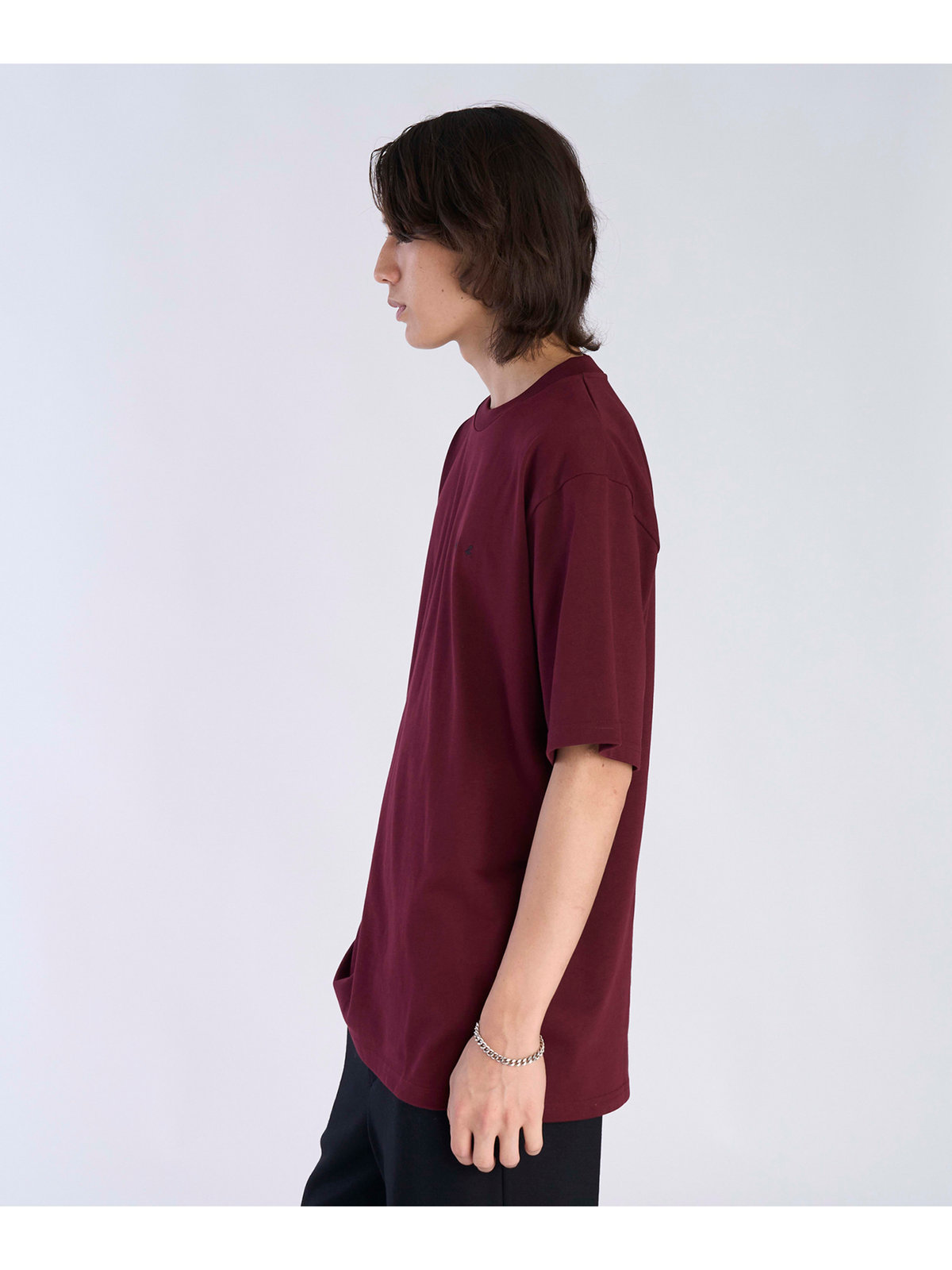 HOMME メンズ 【Outlet】メンズ ロゴ 刺繍 コットン 半袖 Tシャツ "Christof" ボルドー