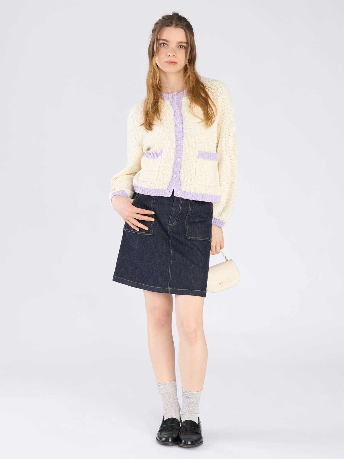 To b. by agnès b. バイカラー ニット カーディガン オフホワイト