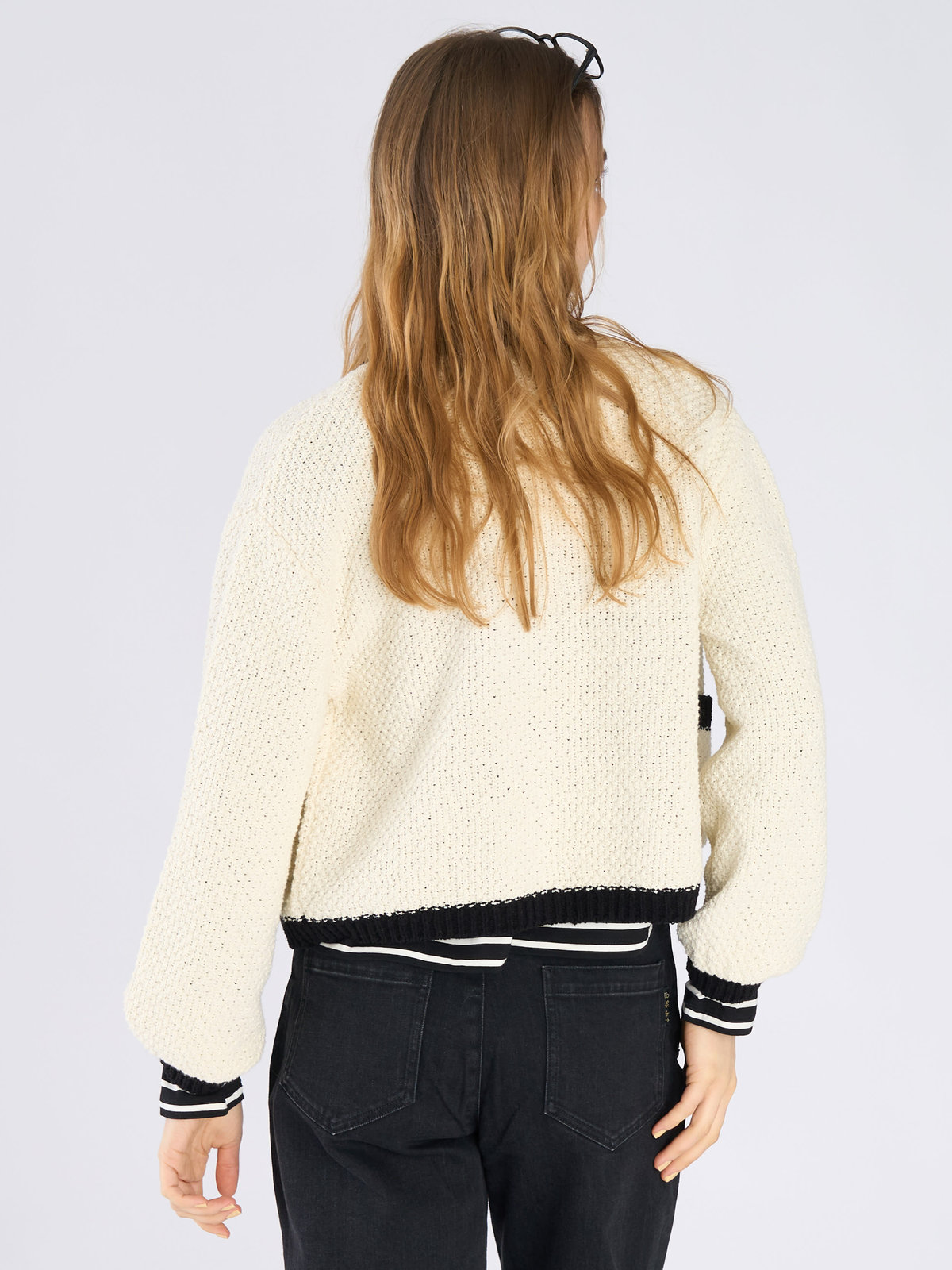 To b. by agnès b. バイカラー ニット カーディガン ホワイト系