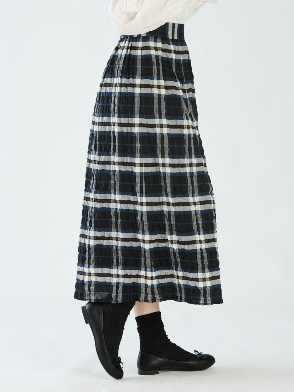 To b. by agnès b. 【Outlet】チェックシャーリングスカート ホワイト