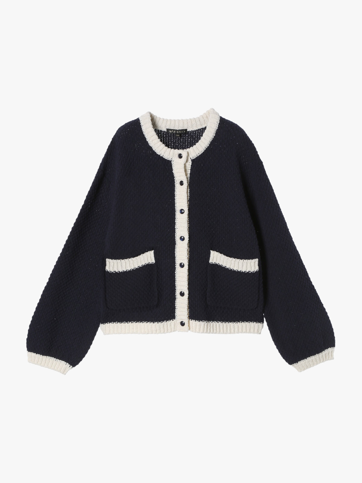 To b. by agnès b. バイカラー ニット カーディガン ネイビー