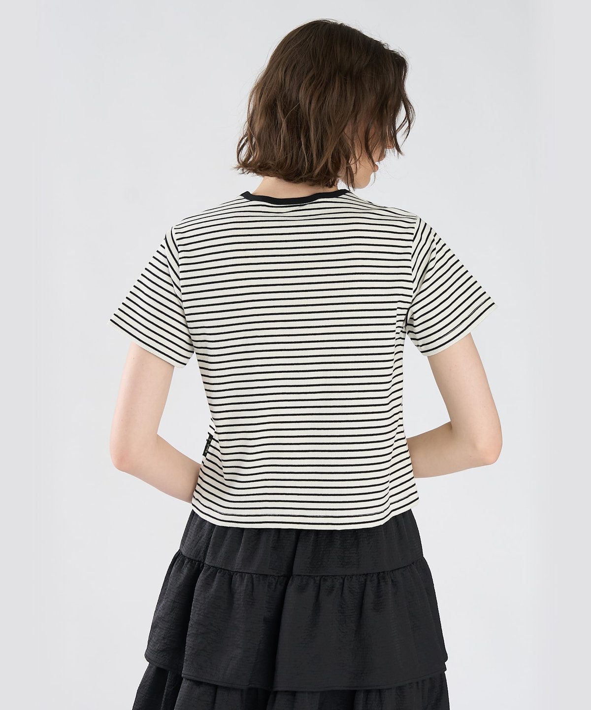 To b. by agnès b. ハート 刺繍 リブ ボーダー 半袖 Tシャツ ホワイト