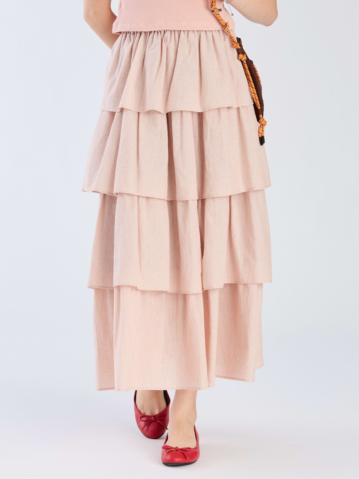 To b. by agnès b. 【Outlet】フォーフレアティアードスカート レッド