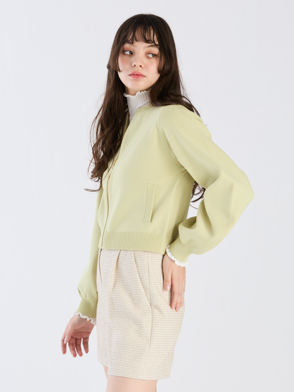 To b. by agnès b. 【Outlet】トゥービーライトニットブルゾン ライトグリーン