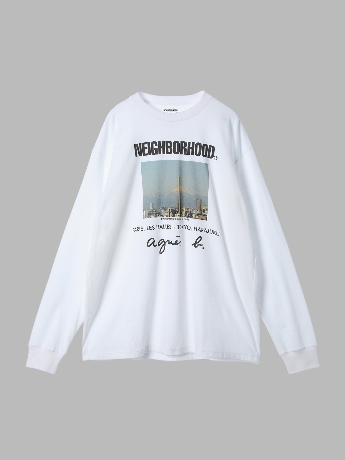 HOMME メンズ agnes b. x NH クルーネック 長袖 Tシャツ ホワイト