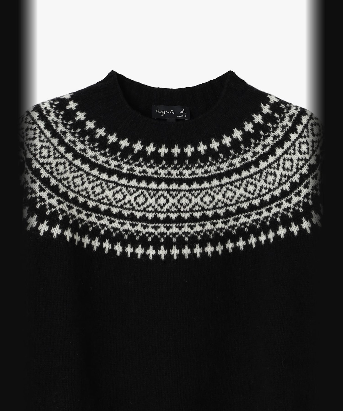 FEMME ウィメンズ ウール ジャガード ラウンドネック 長袖 プルオーバー ブラック