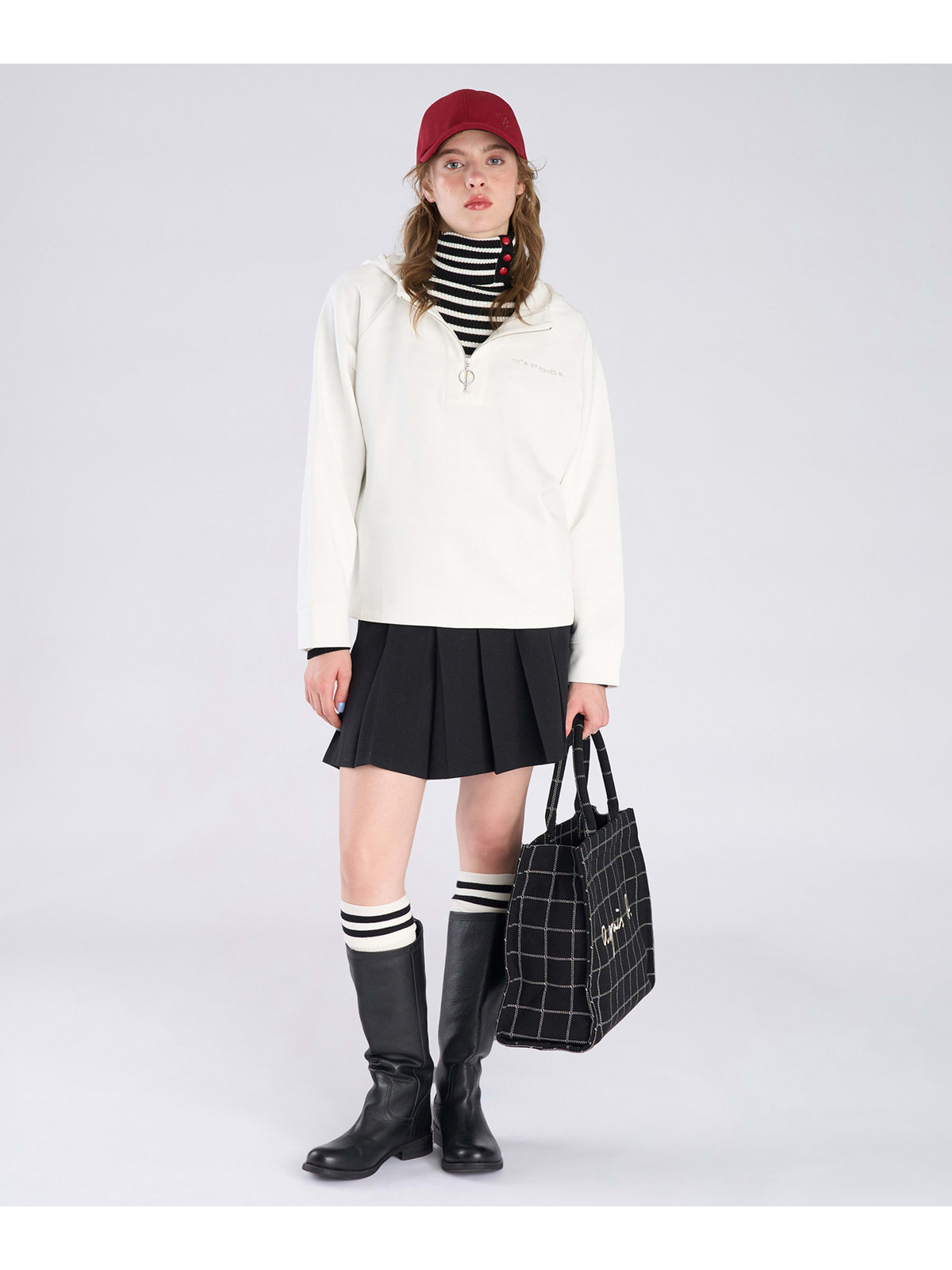 To b. by agnès b. コットン ハーフジップ スウェットフーディー ホワイト