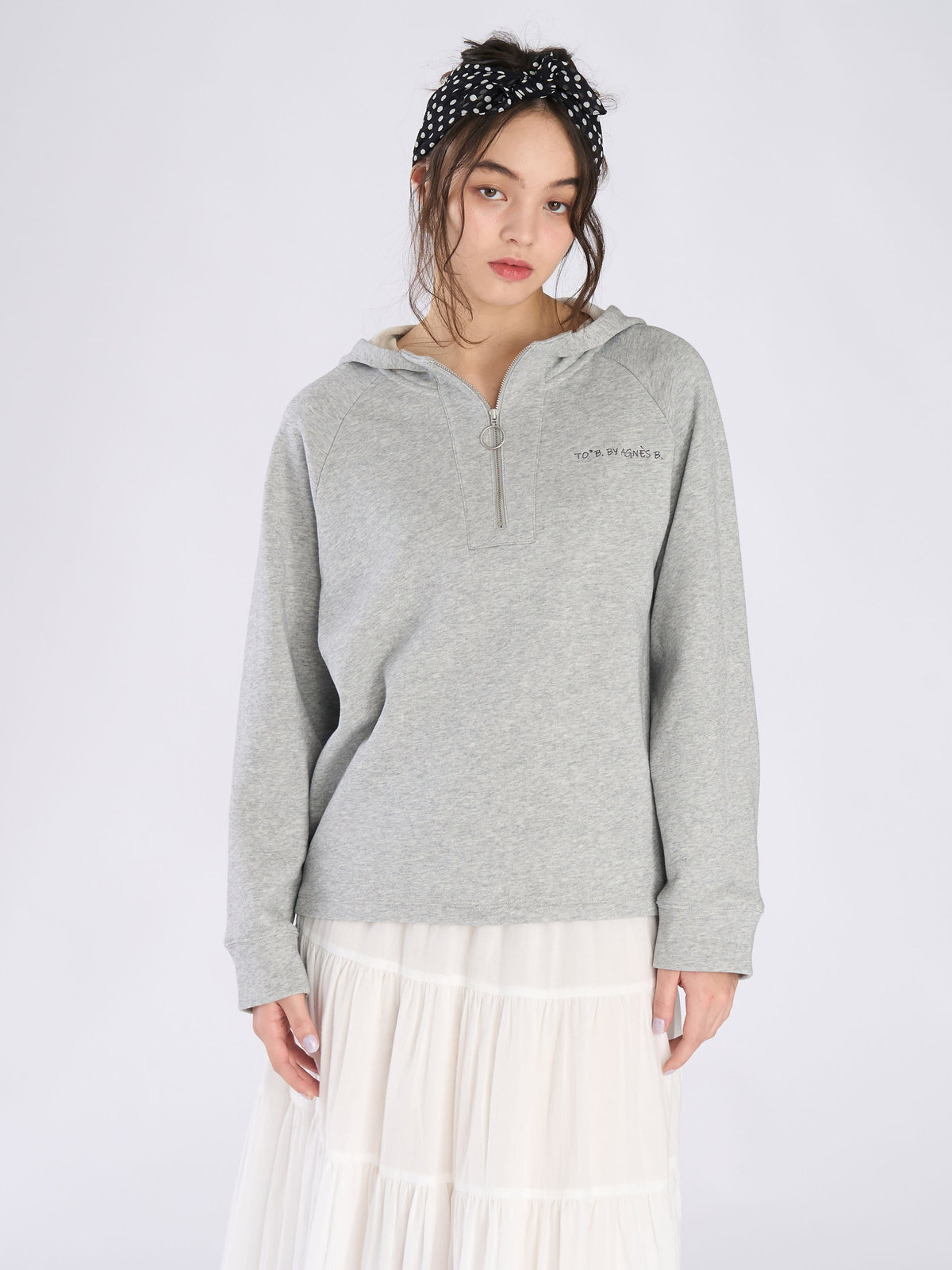 To b. by agnès b. コットン ハーフジップ スウェットフーディー グレー