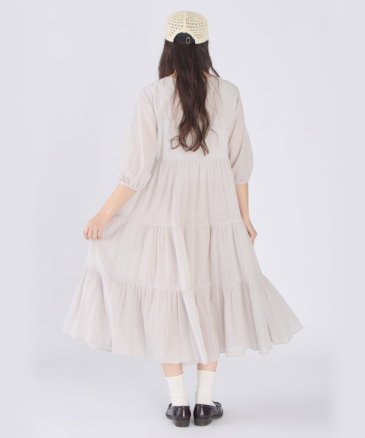 To b. by agnès b. コットン シフォン ティアード ワンピース ライトグレー