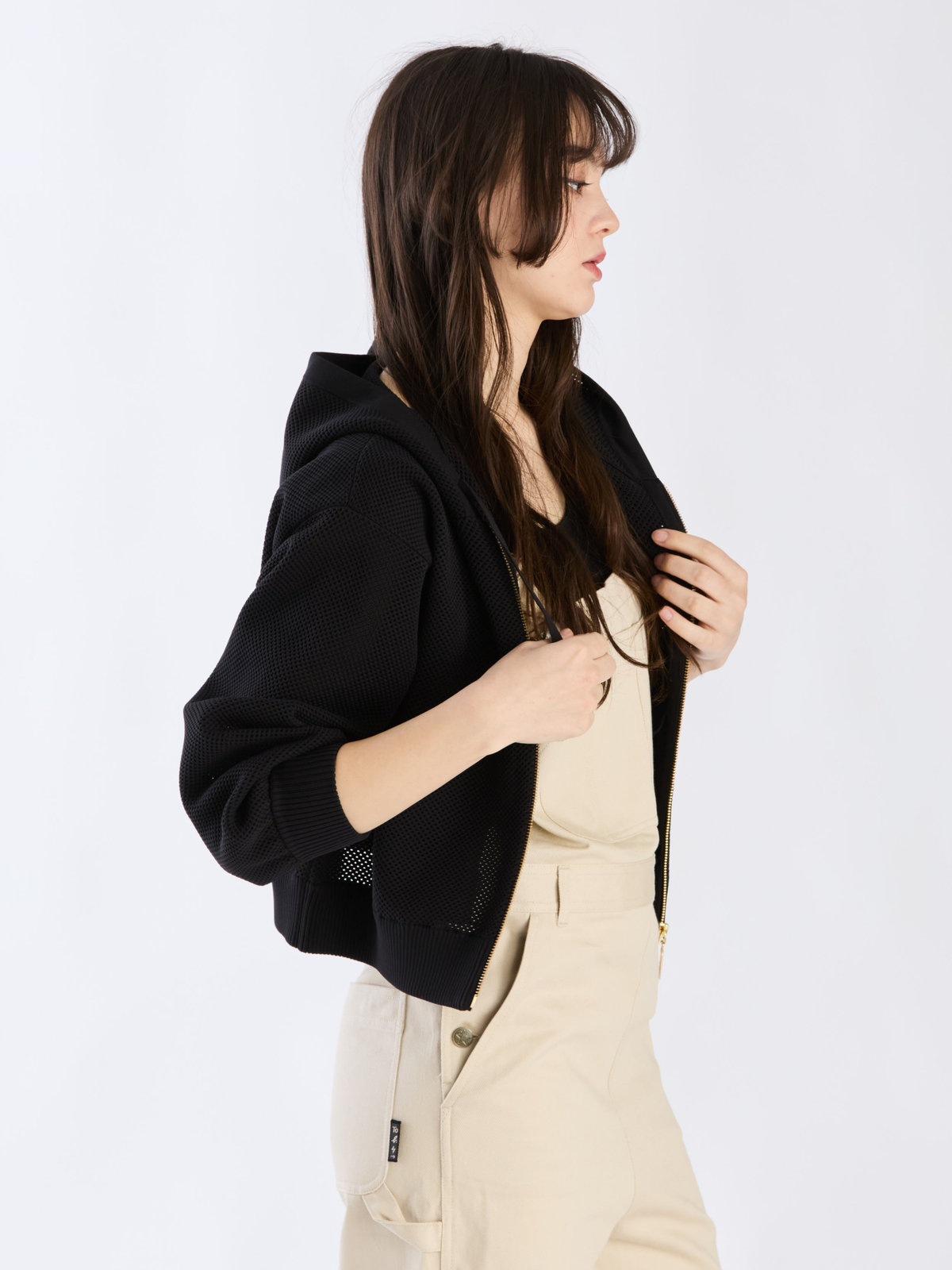 To b. by agnès b. メッシュ ニット ミニフーディー ブラック