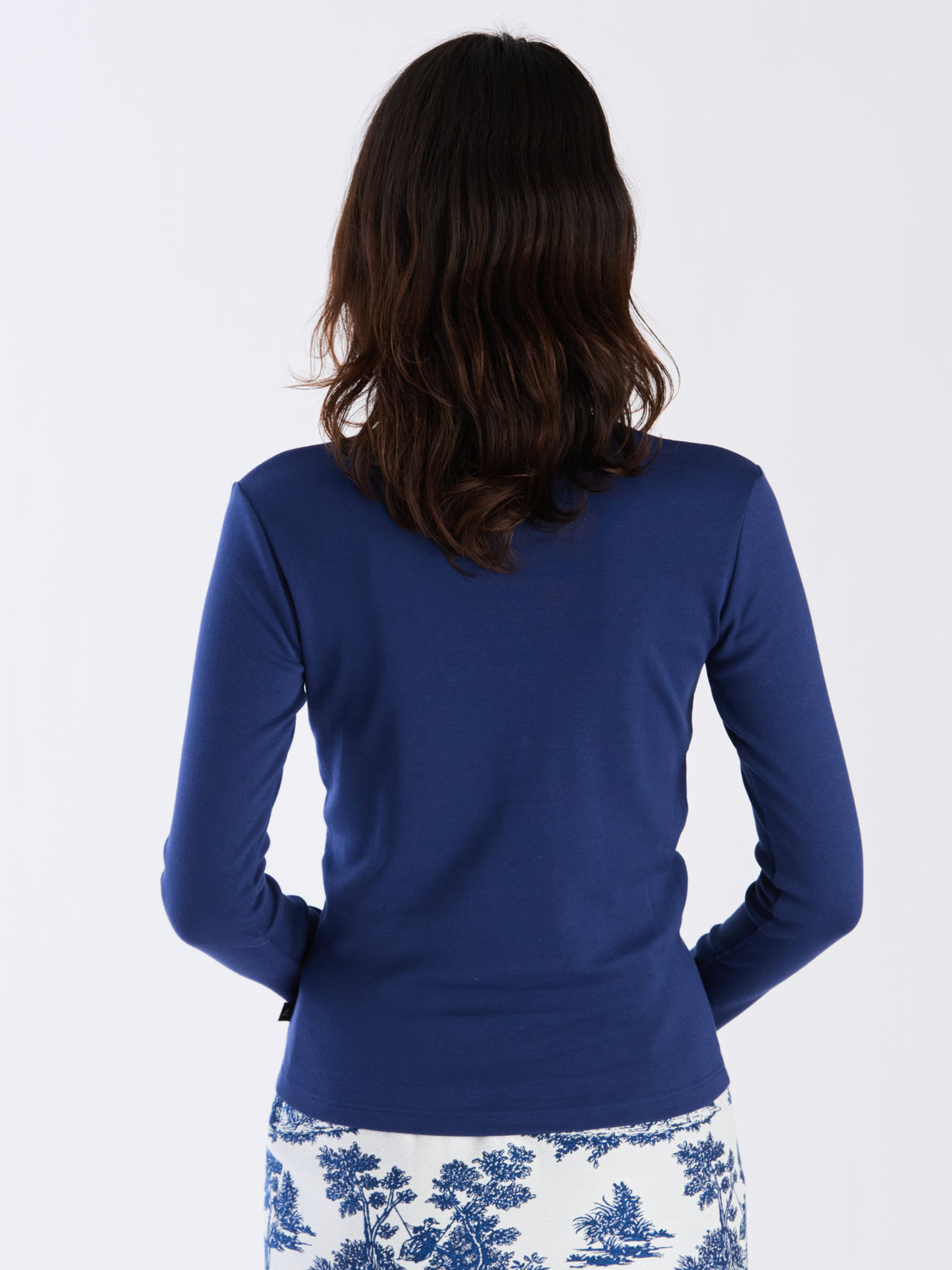 FEMME ウィメンズ 【Outlet】コットン ハイネック 長袖 Tシャツ "Vian" ネイビー