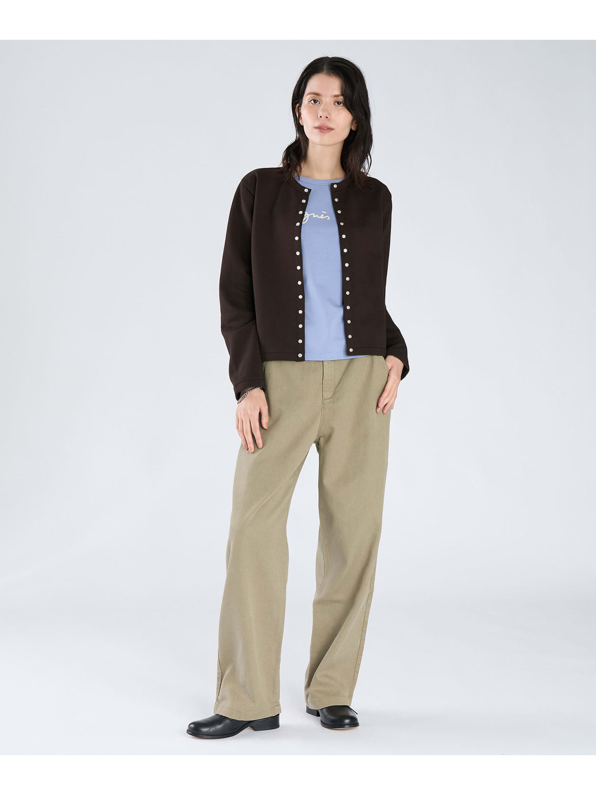 FEMME ウィメンズ オーガニックコットン メルトン 長袖 カーディガンプレッション ”Le Classique” ベージュ