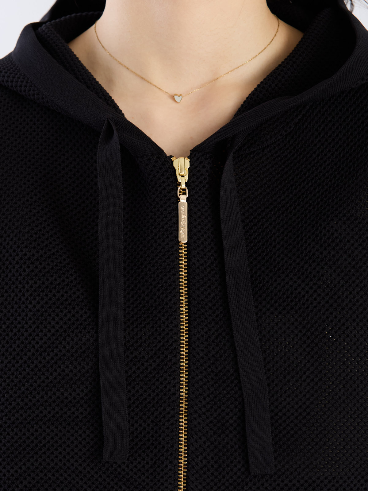 To b. by agnès b. メッシュ ニット ミニフーディー ブラック