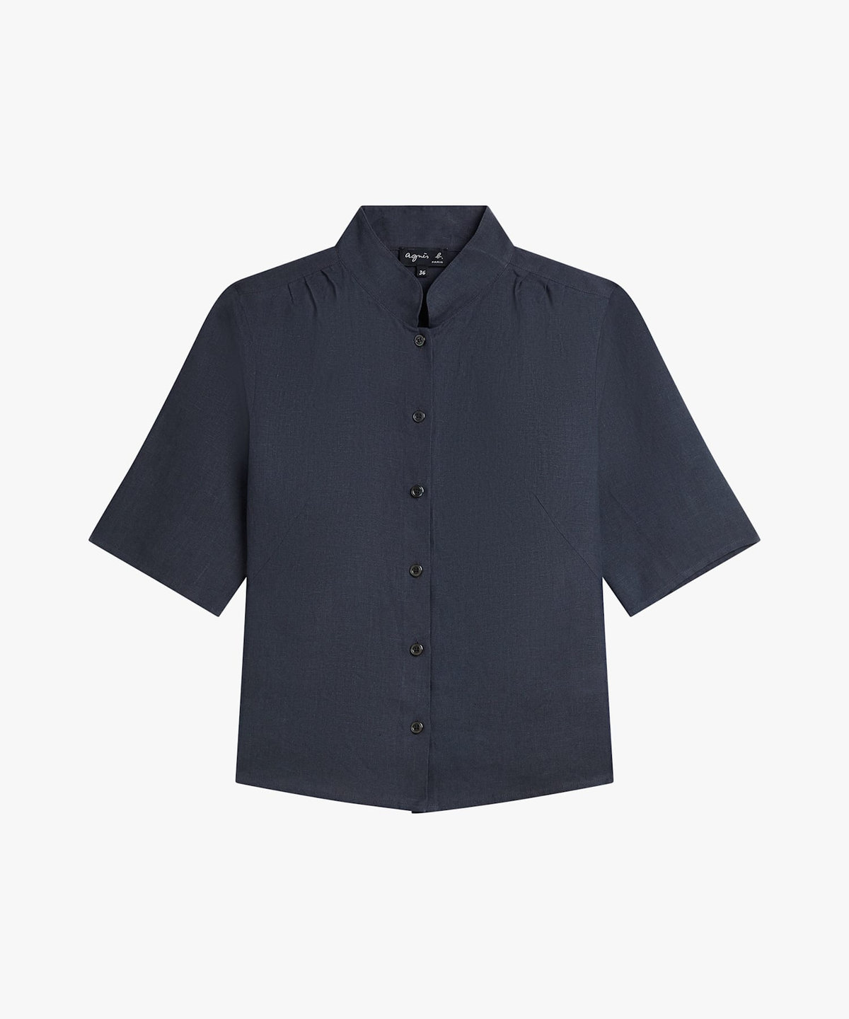 FEMME ウィメンズ リネン キャンバス スタンドカラー 半袖 シャツ "Ginette" グレー