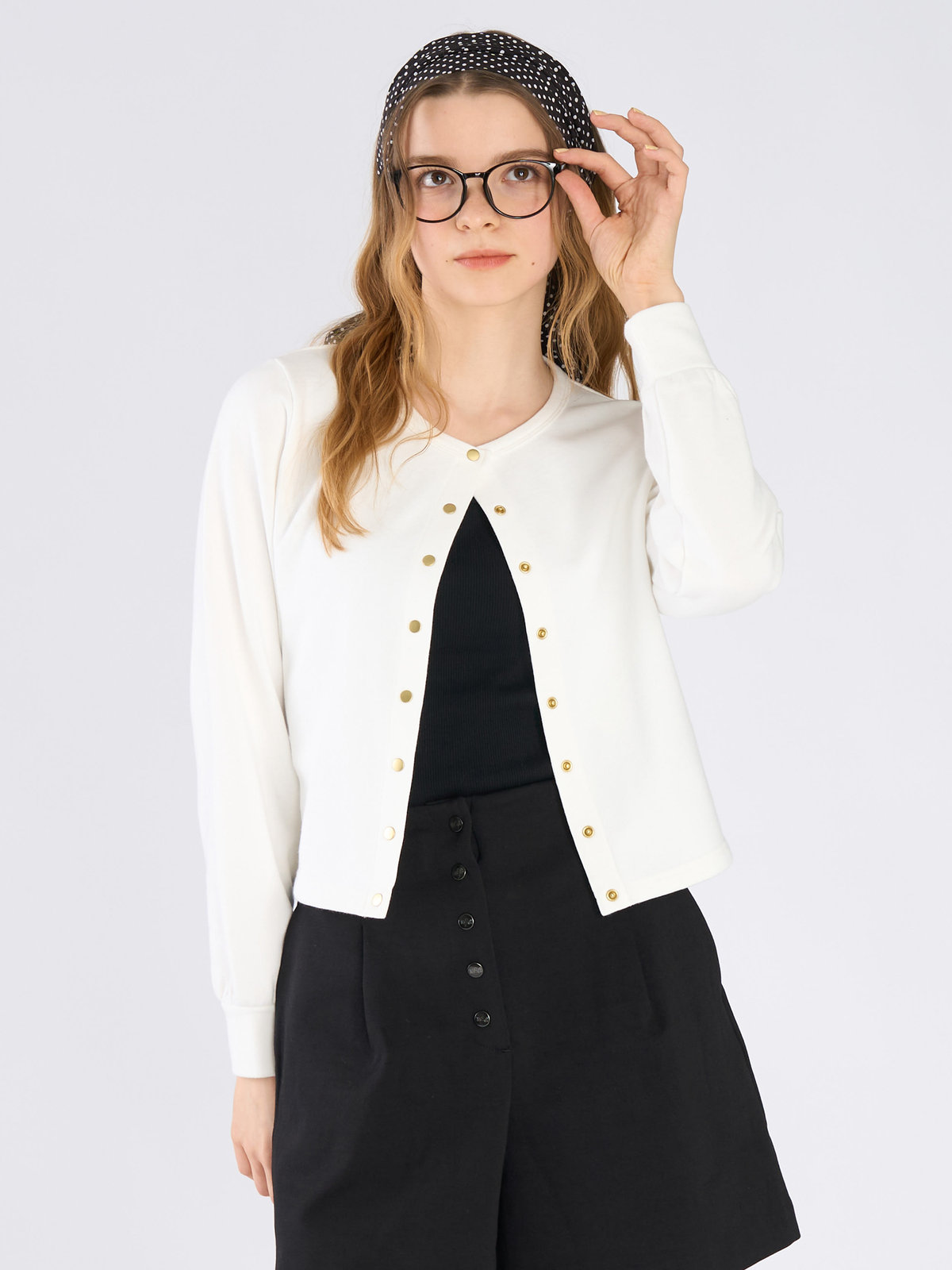 To b. by agnès b. コットン フレンチ テリー パフ カーディガン ホワイト