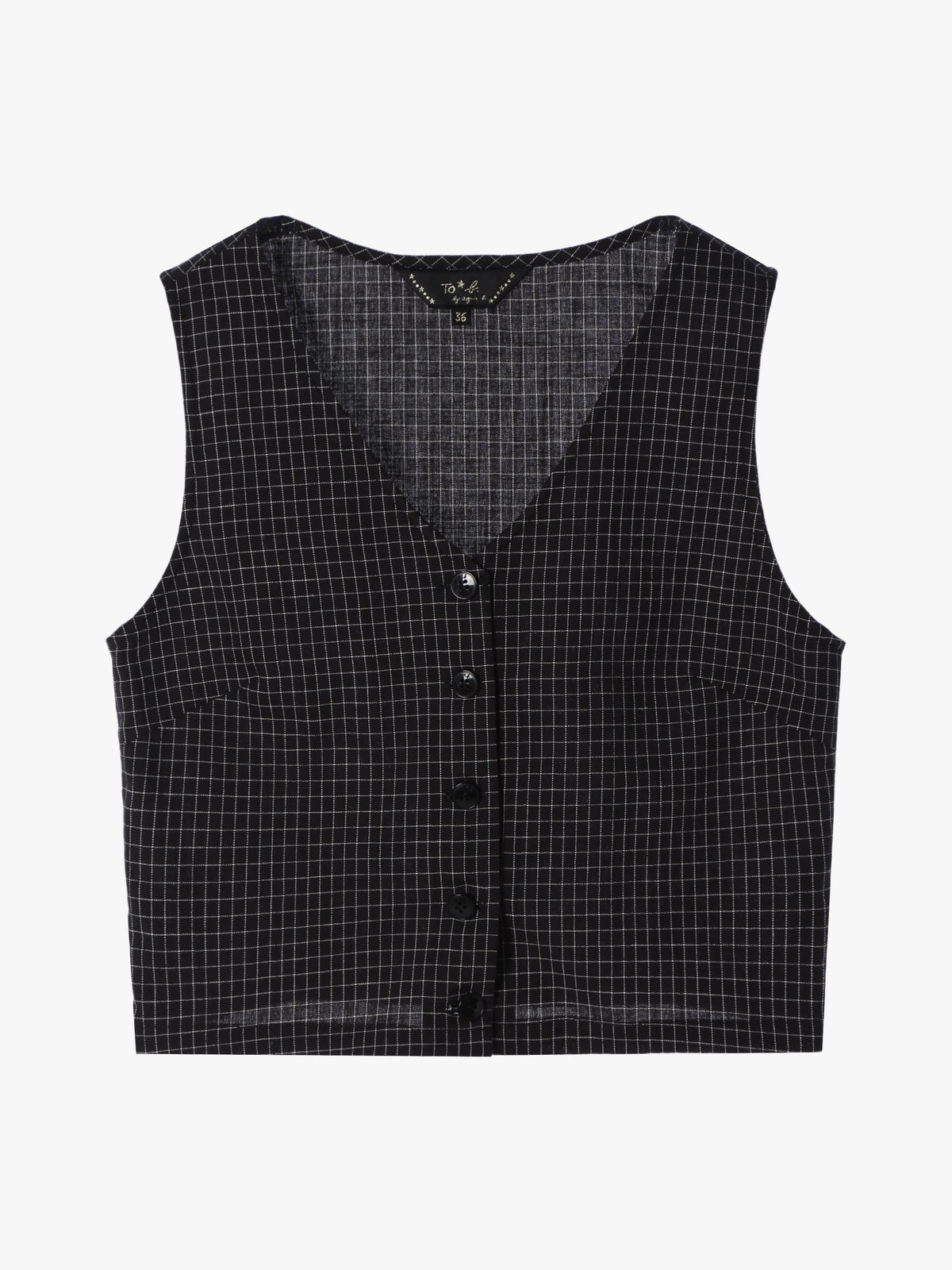 To b. by agnès b. 【Outlet】モノトーン チェック コットン リネン ベスト ブラック×ホワイト