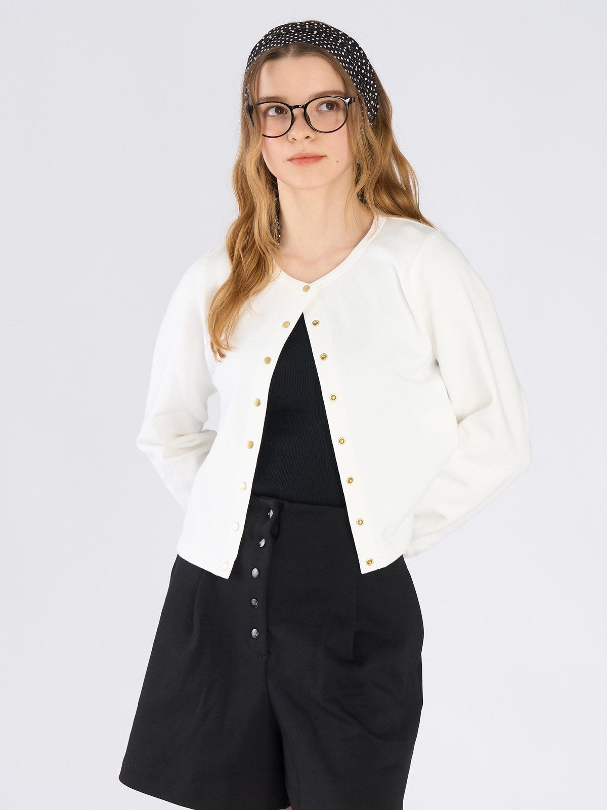 To b. by agnès b. コットン フレンチ テリー パフ カーディガン ホワイト