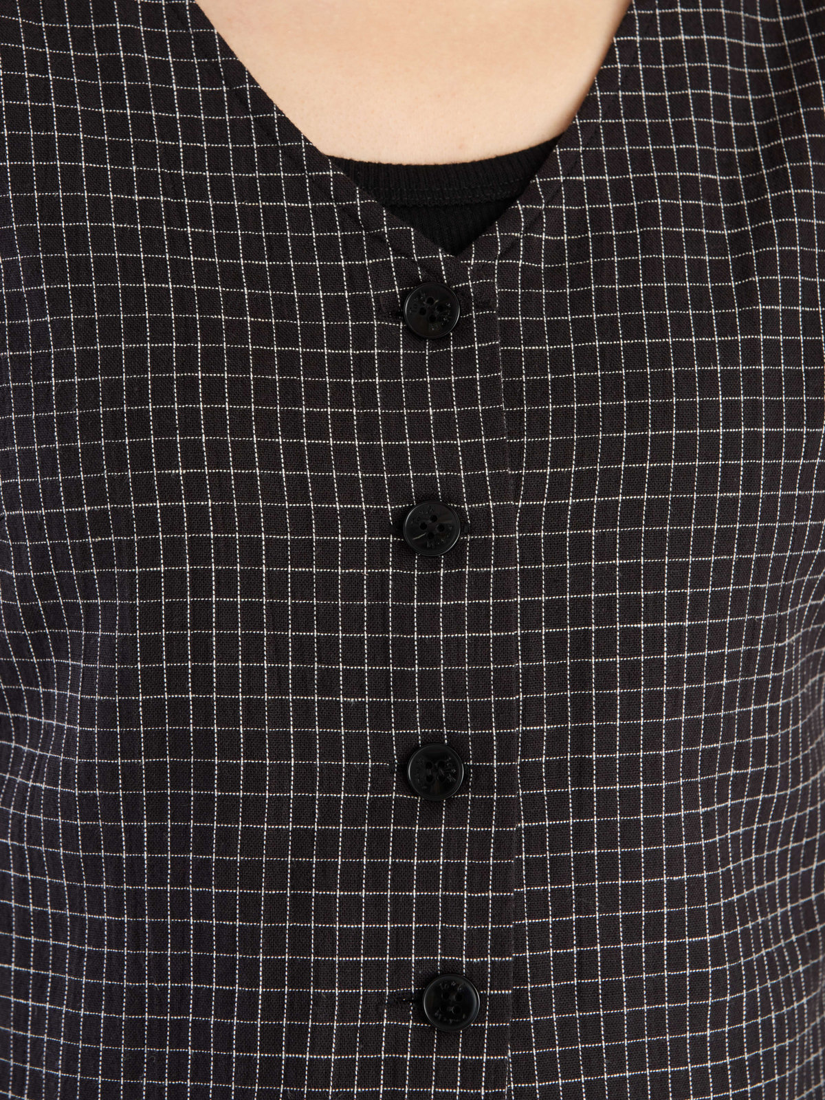 To b. by agnès b. 【Outlet】モノトーン チェック コットン リネン ベスト ブラック×ホワイト