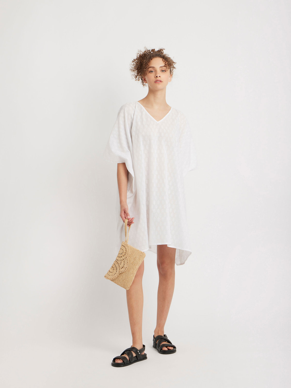 FEMME ウィメンズ コットン Vネック ポンチョ "Maina" ホワイト