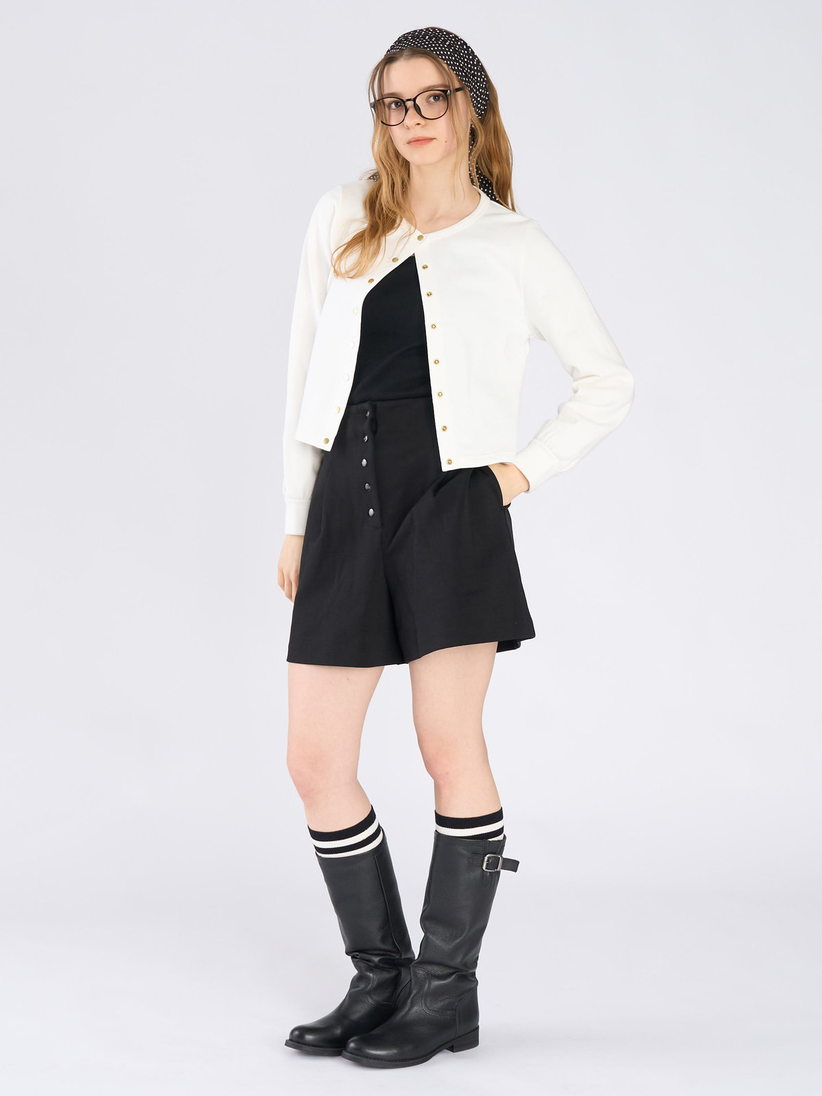 To b. by agnès b. コットン フレンチ テリー パフ カーディガン ホワイト