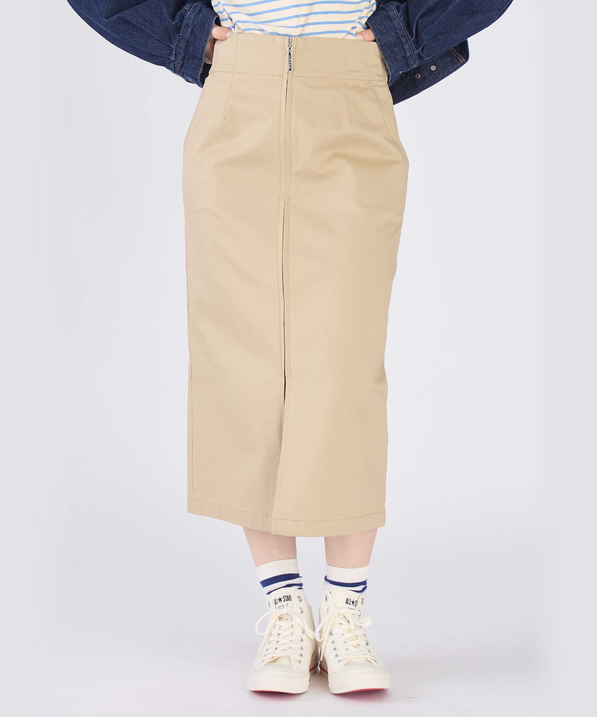 To b. by agnès b. ストレッチ チノ ジップ タイトスカート ベージュ