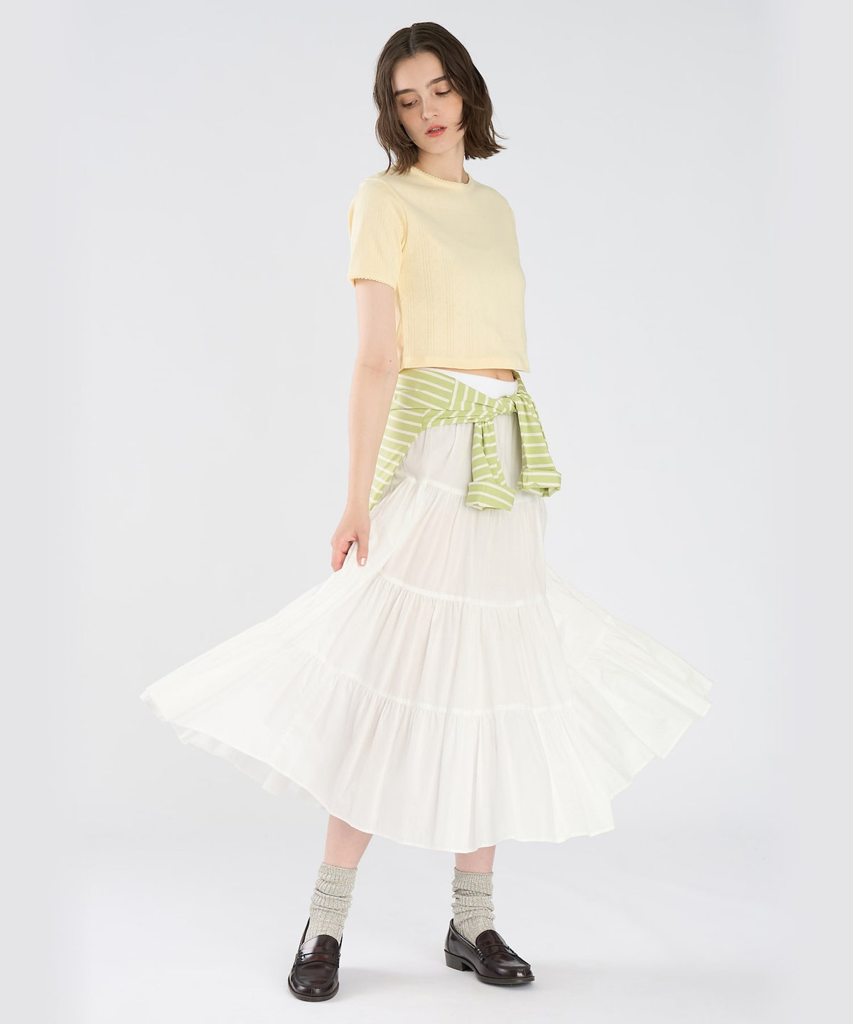 To b. by agnès b. アイレット コットン ジャージー コンパクト 半袖 Tシャツ イエロー