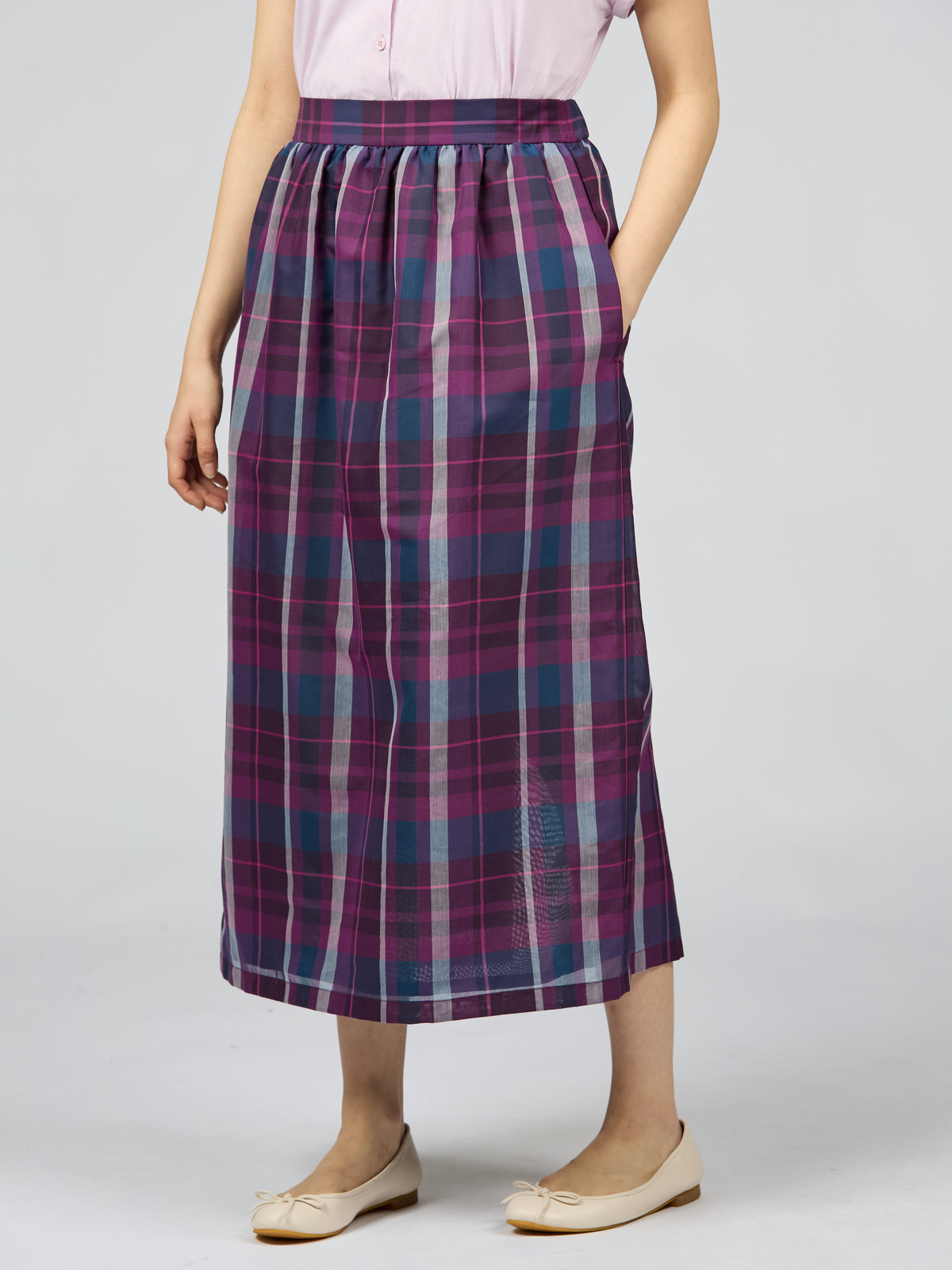 To b. by agnès b. 【Outlet】トゥービーシアーチェックスカート パープル