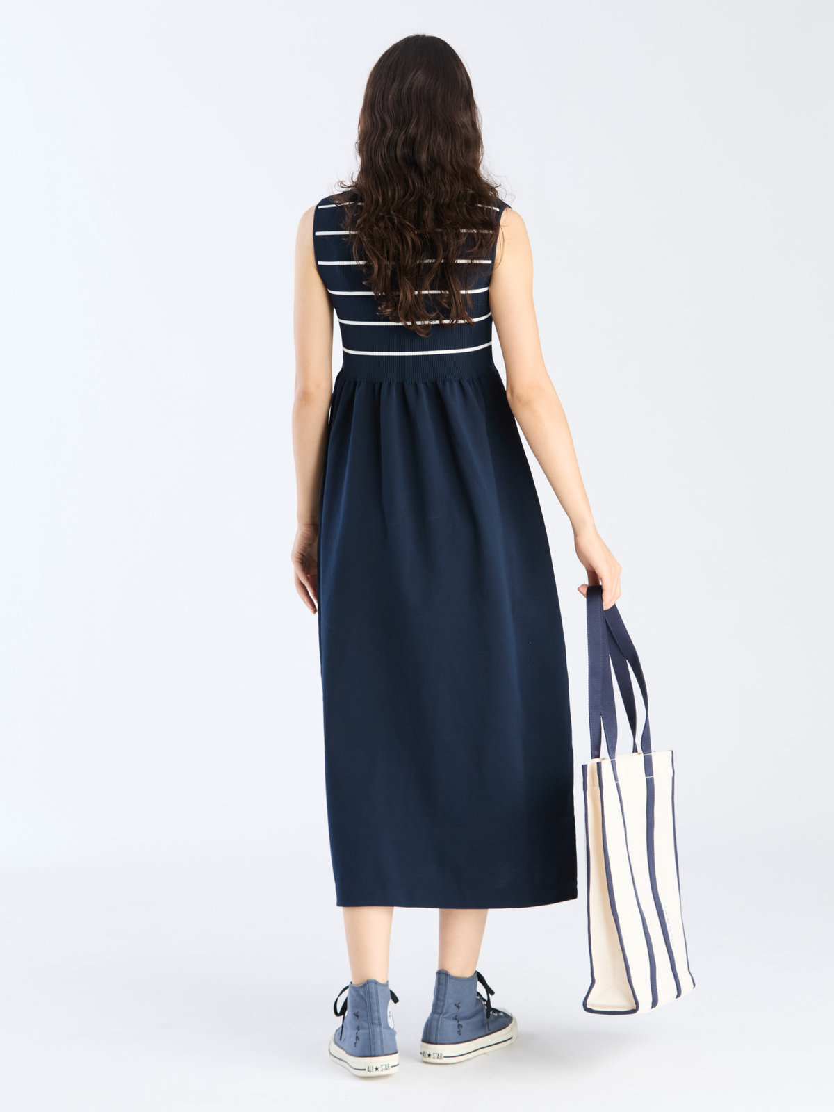 To b. by agnès b. 【Outlet】ノースリーブ ロング ニット ワンピース ネイビー×レッド