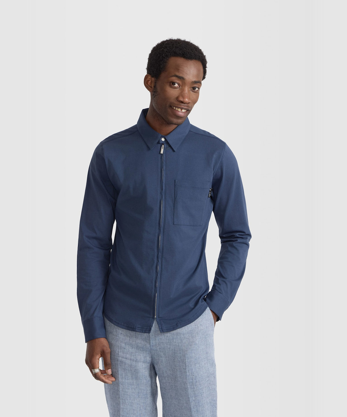 HOMME メンズ メンズ コットン 長袖 ジップシャツ "Metro" ブルー系その他